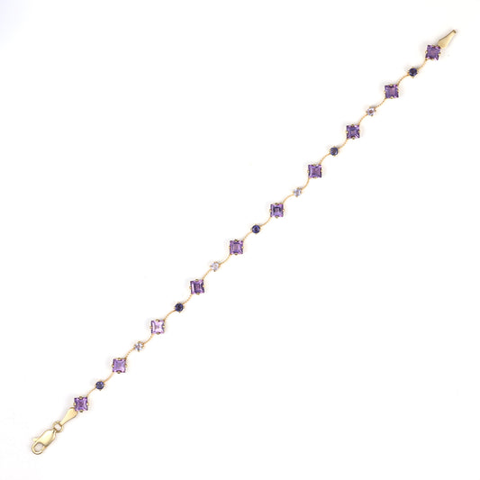 M Estate Collection Station Color Gemstone Bracelet in 14 Karat Yellow with 10 Princess Amethysts