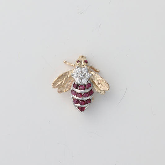 ReMARKable Estate Pins & Brooches Ruby Bumble Bee Pin in 14kt Two Tone Yellow and White Gold