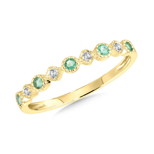 Color Gemstone Ring in 14 Karat Yellow with 5 Round Emeralds 0.20ctw