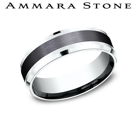 Carved Band (No Stones) in Titanium - 14 Karat White - Black 6MM