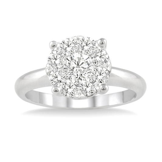 Solitaire Cluster Natural Diamond Complete Engagement Ring in 14 Karat White with 1.00ctw Round Diamonds