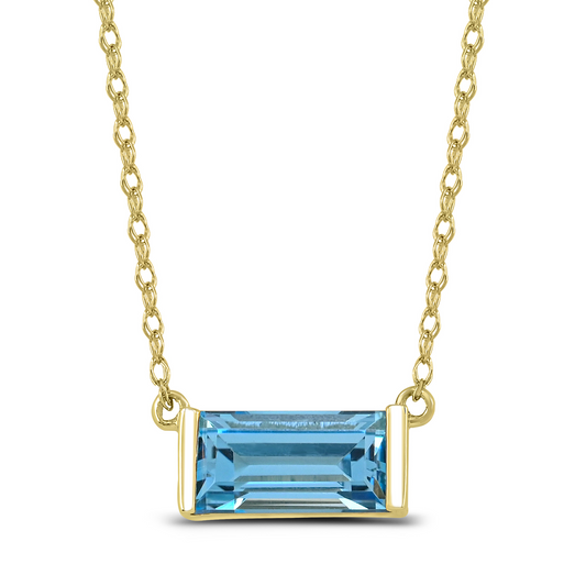 AFFINITY DESIGNS LLC Pendant Color Gemstone Necklace in 10 Karat Yellow Gold with 1 Baguette Blue Topaz 1.23ctw 8mm-8mm