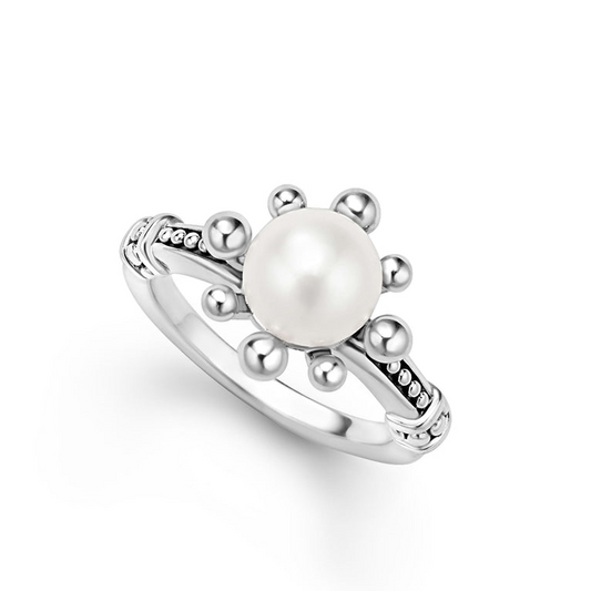 LAGOS Luna Collection Color Gemstone Ring with 1 Freshwater White Pearl in Sterling Silver White