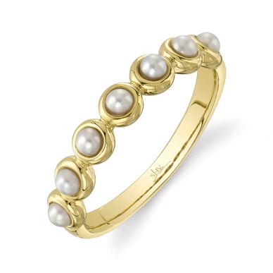 Shy Creations Color Gemstone Band with 7 Cultured Pearls in 14 Karat Yellow Gold