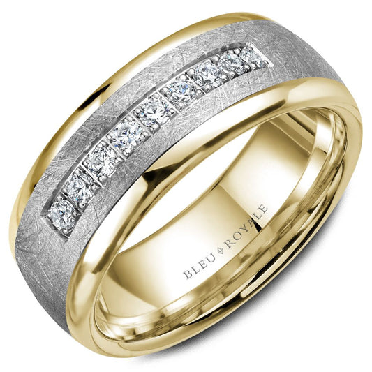 CROWN RING Bleu Royale Collection Natural Diamond Men's Wedding Band in 14 Karat White - Yellow with 0.45ctw Round Diamonds