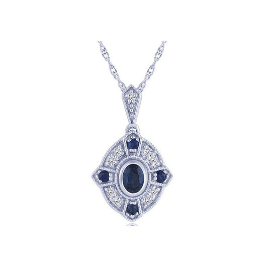 Equity Diamond Brokers Pendant Color Gemstone Necklace in 14 Karat White Gold with 5 Various Shapes Sapphires 0.33ctw