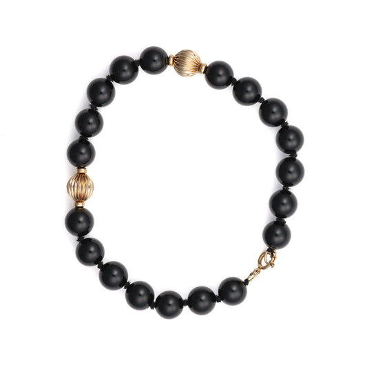 M Estate Collection Bead Color Gemstone Bracelet in 14 Karat Yellow with 19 Round Black Onyxes