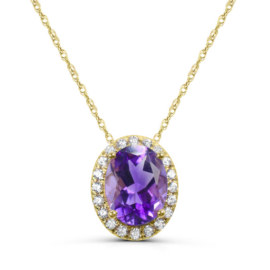 AFFINITY DESIGNS LLC Pendant Color Gemstone Necklace in 10 Karat Yellow Gold with 1 Oval Amethyst 9mm-9mm