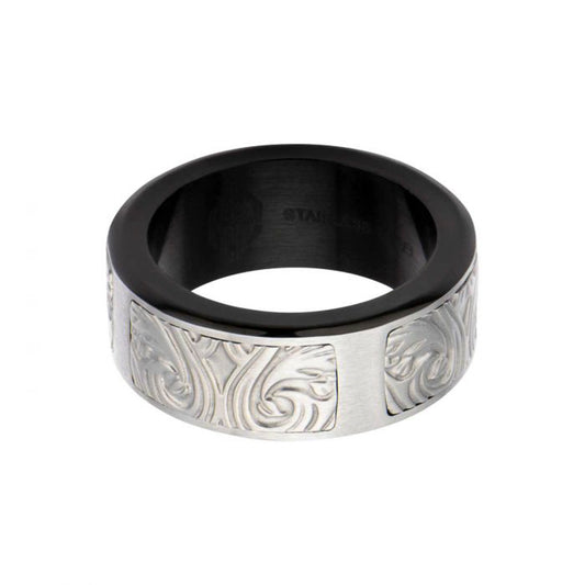 Fashion Ring (No Stones) in Stainless Steel Black - Grey 9.5MM