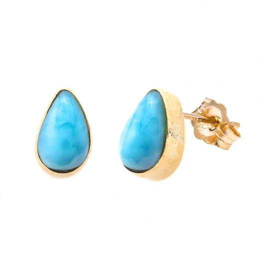 ReMARKable Estate M Estate Collection Stud Color Gemstone Earrings in 14 Karat Yellow Gold with 2 Pear Larimars