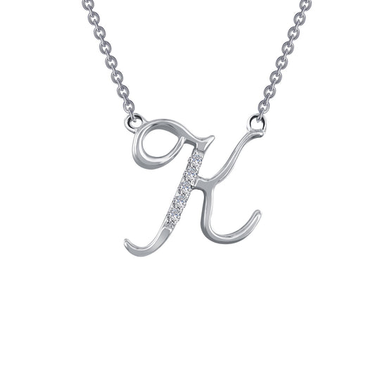 Initial Simulated Diamond Necklace in Platinum Bonded Sterling Silver 0.05ctw