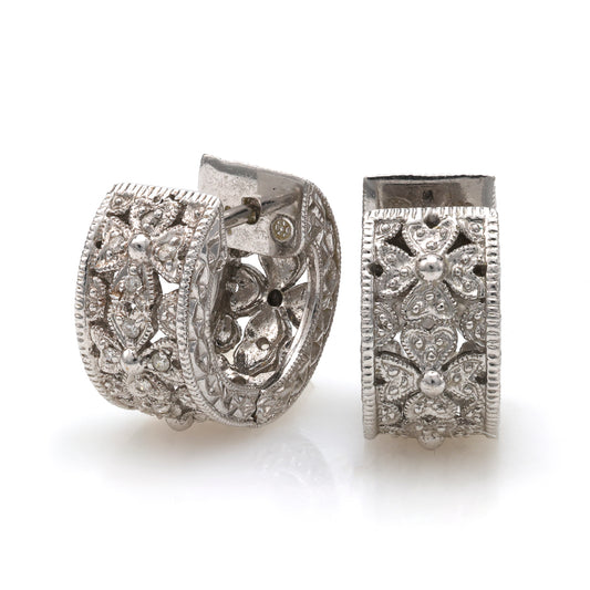 M Estate Collection Huggie Natural Diamond Earrings in 14 Karat White with 0.18ctw J/K I1 Round Diamonds