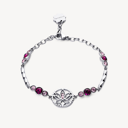 Charm Color Gemstone Bracelet in Stainless Steel White