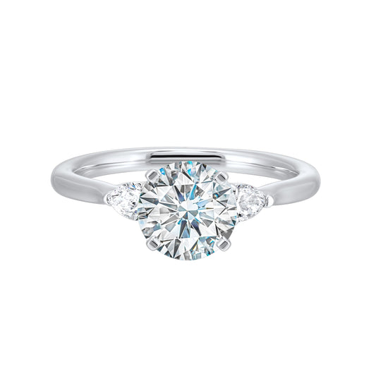 ReMARKable Designs Marks 89 Three Stone Natural Diamond Semi-Mount Engagement Ring in 14 Karat White Gold with 2 Pear Diamonds totaling 0.32ctw