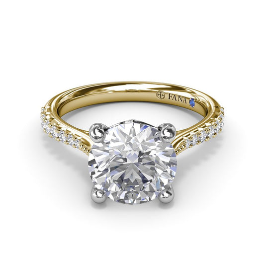 Side Stone Solitaire Natural Diamond Semi-Mount Engagement Ring in 14 Karat White - Yellow Round Diamond, Color: G/H, Clarity: SI1, totaling 0.24ctw