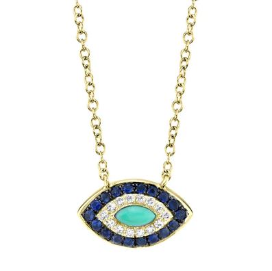 Evil Eye Color Gemstone Necklace in 14 Karat Yellow Round Sapphire 0.20ctw