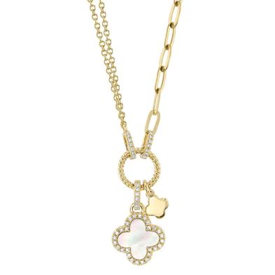 Clover Color Gemstone Necklace in 14 Karat Yellow with 1 Clover Mother Of Pearl 0.54ctw