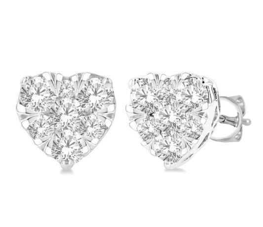 Lovebright Collection Heart Natural Diamond Earrings in 14 Karat White with 0.75ctw Round Diamonds