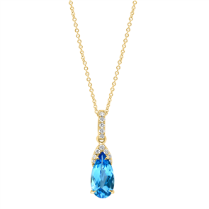 ReMARKABLE Designs Pendant Blue Topaz Necklace in 18 Karat Yellow Gold with 1 Pear Blue Topaz 2.20ctw