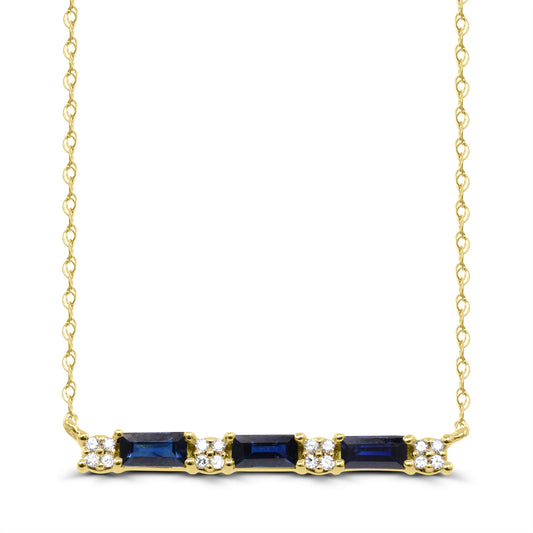 AFFINITY DESIGNS LLC Bar Color Gemstone Necklace in 10 Karat Yellow Gold with 3 Baguette Sapphires