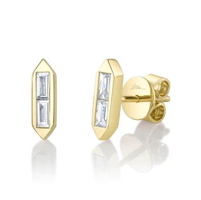 Shy Creations Stud Natural Diamond Earrings in 14 Karat Yellow Gold with 0.18ctw Baguette Diamonds