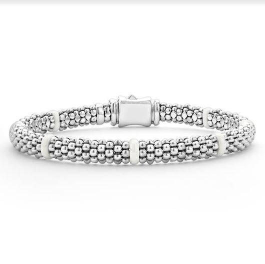 Lagos White Caviar Collection Caviar Bracelet (No Stones) in Sterling Silver - Ceramic White