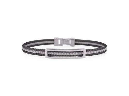 Bangle Bracelet (No Stones) in Stainless Steel Cable Black - Grey