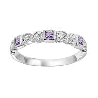 M Semi-Precious Color Collection Color Gemstone Band in 10 Karat White with 3 Baguette Amethysts 0.20ctw