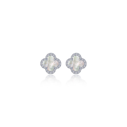 Stud Color Gemstone Earrings in Platinum Bonded Sterling Silver White with 2 Clover Mother Of Pearls