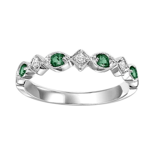 M Semi-Precious Color Collection Color Gemstone Band in 10 Karat White with 3 Round Diamonds 1.00ctw