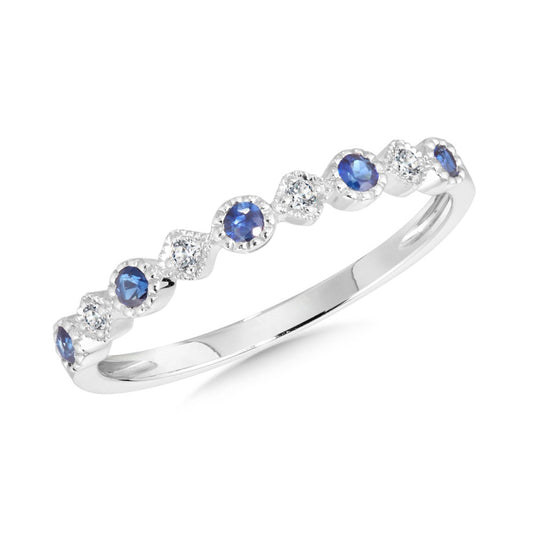 Color Gemstone Ring in 14 Karat White with 5 Round Sapphires 0.20ctw