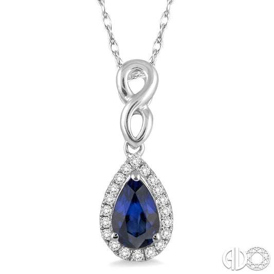 Drop Precious Color Collection Color Gemstone Necklace in 14 Karat White with 1 Pear Sapphire 6mm-6mm