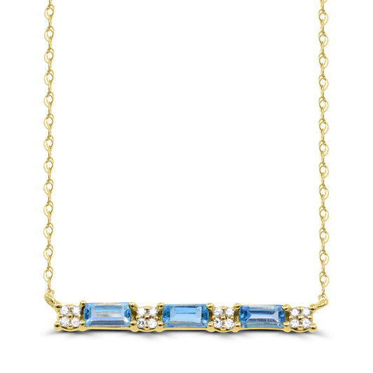 AFFINITY DESIGNS LLC Bar Color Gemstone Necklace in 10 Karat Yellow Gold with 3 Baguette Blue Topazes