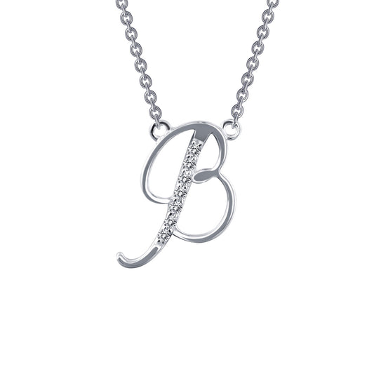 Initial Simulated Diamond Necklace in Platinum Bonded Sterling Silver