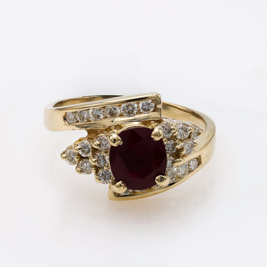 M Estate Collection Color Gemstone Ring in 14 Karat Yellow with 1 Oval Ruby 1.24ctw 6.98mm-6.98mm