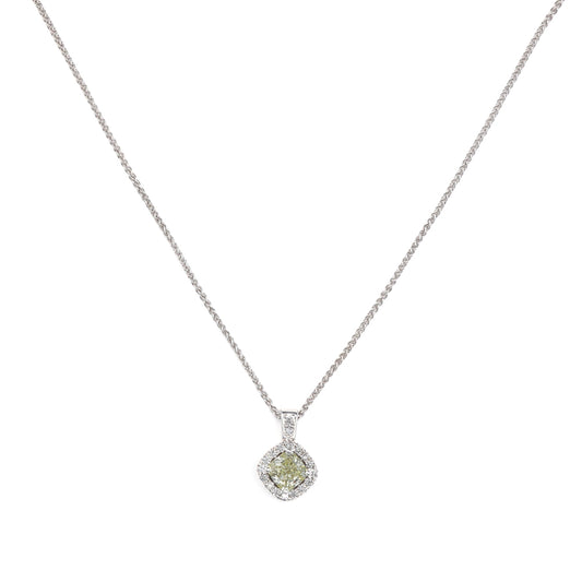 Forevermark M Estate Collection Natural Diamond Necklace in 18 Karat White with 0.81ctw Yellow VS2 Cushion Diamond