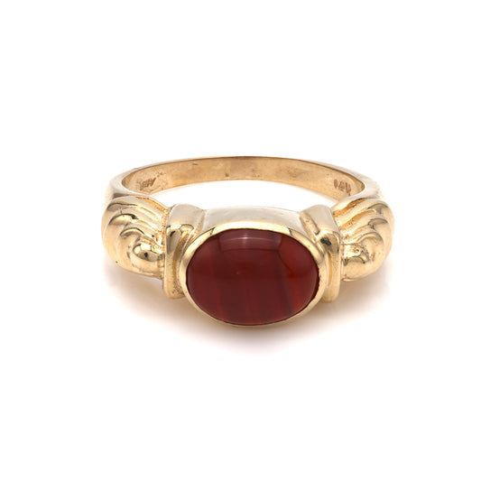 M Estate Collection Color Gemstone Ring in 14 Karat Yellow with 1 Cabachon Orange Carnelian