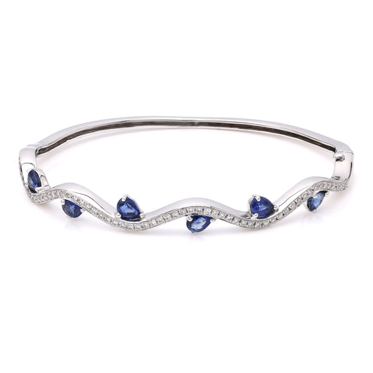 ReMARKable Estate M Estate Collection Color Gemstone Bangle Bracelet in 18 Karat White Gold with 6 Pear Sapphires 1.50ctw