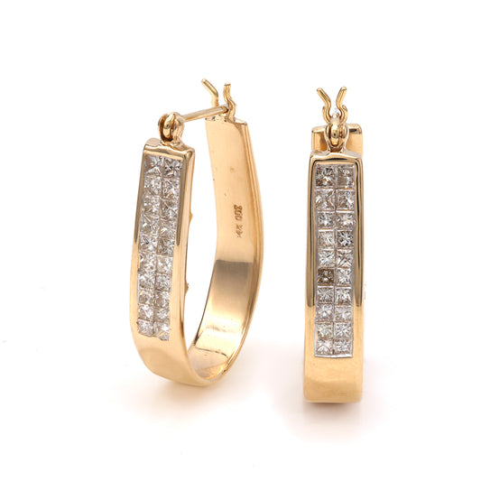 M Estate Collection Medium Hoop Natural Diamond Earrings in 14 Karat Yellow with 0.90ctw J/K SI2-I1 Princess Diamonds