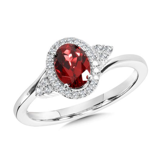 Color Gemstone Ring in 14 Karat White with 1 Oval Garnet 0.87ctw