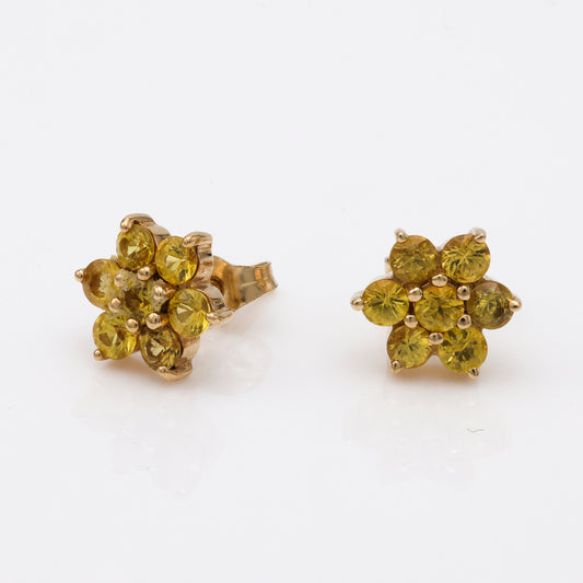 M Estate Collection Stud Color Gemstone Earrings in 10 Karat Yellow with 14 Round Simulated Citrines