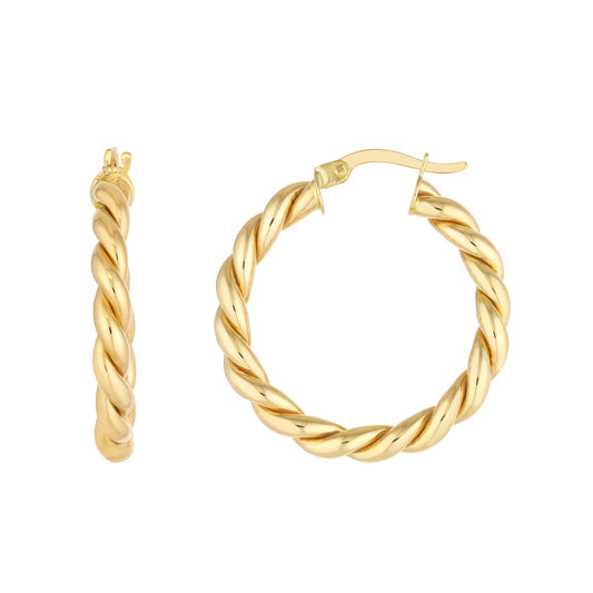 Twisted Hoop Earrings (No Stones) in 14 Karat Yellow