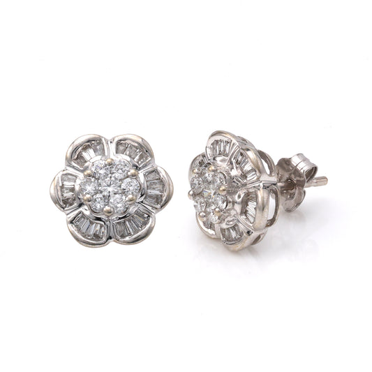 M Estate Collection Stud Natural Diamond Earrings in 14 Karat White with 1.18ctw H/I SI2 Various Shapes Diamonds