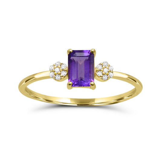 Color Gemstone Ring in 10 Karat Yellow with 1 Emerald Amethyst 6mm-6mm