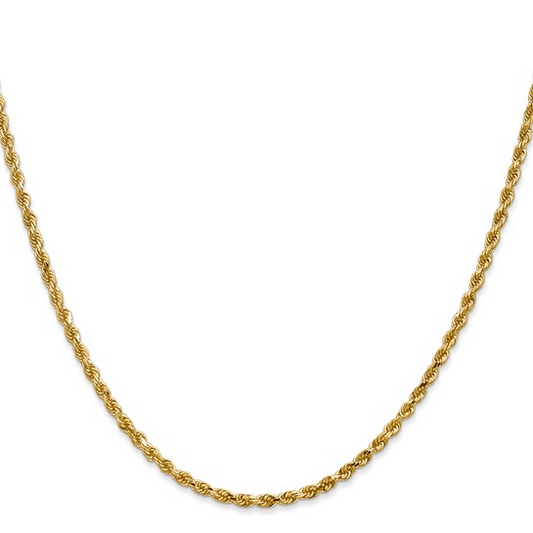 22" Diamond Cut Rope 3.25mm Chain in 14 Karat Yellow