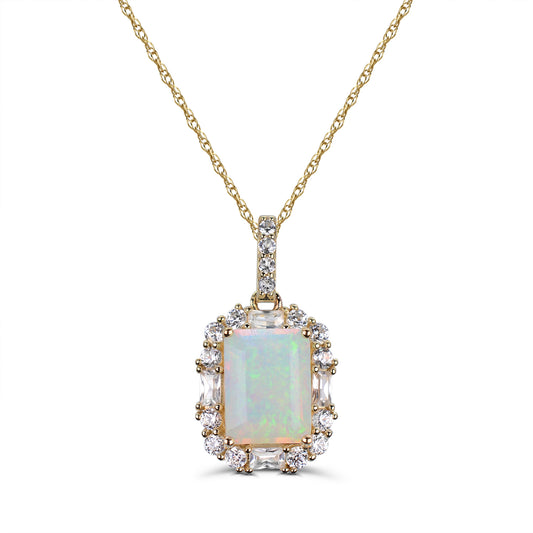 AFFINITY DESIGNS LLC Pendant Color Gemstone Necklace in 10 Karat Yellow Gold with 1 Rectangular Opal 0.95ctw 8mm-8mm