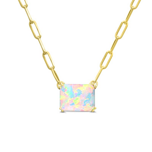 AFFINITY DESIGNS LLC Pendant Color Gemstone Necklace in 10 Karat Yellow Gold with 1 Rectangular Opal 1.50ctw 9mm-9mm