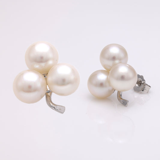 M Estate Collection Stud Color Gemstone Earrings in 14 Karat White with 6 Akoya Pearls