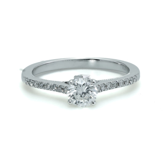 Side Stone Natural Diamond Complete Engagement Ring in 18 Karat White with 0.52ctw G SI1 Round Diamond