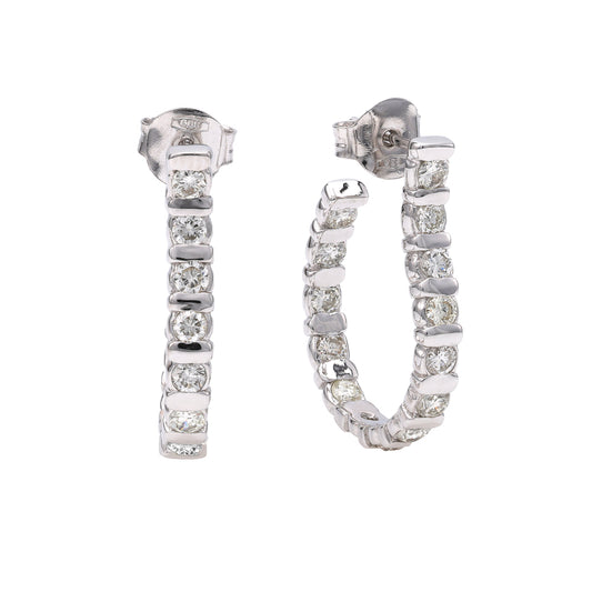 M Estate Collection J Hoop Natural Diamond Earrings in 14 Karat White with 1.00ctw L/M SI2-I1 Round Diamonds